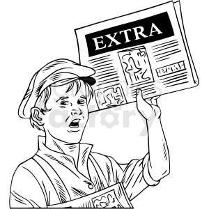 black white vintage boy delivering newspaper vector clipart