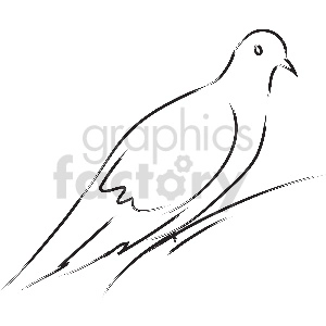A minimalist black and white line drawing of a bird perched on a branch.