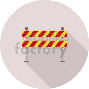 A clipart image of a construction barrier with red and yellow diagonal stripes. The barrier is placed inside a circular background with a long shadow effect.