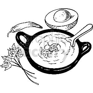 black and white soup dinner vector clipart