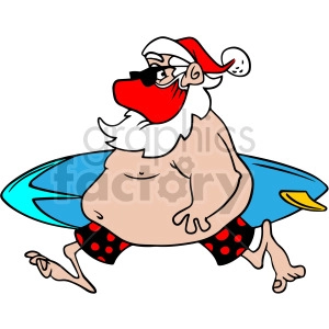 fat surfing Santa wearing mask vector clipart