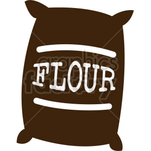 The clipart image shows a bag of flour, which is commonly used in cooking and baking. The image is generally associated with food and cooking, specifically with baking because flour is a key ingredient in many baked goods.

