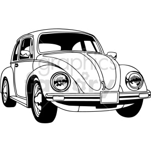 black and white vw beetle car vector clipart