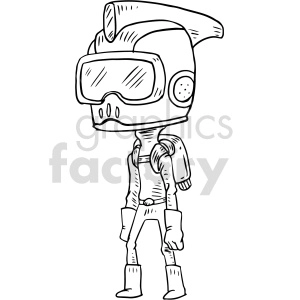 black and white rocket boy vector clipart