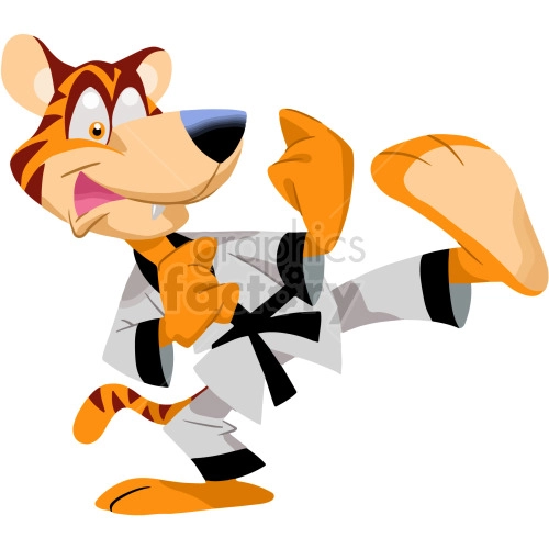 Cartoon tiger doing martial arts clipart