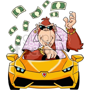 The clipart image shows a cartoon ape sitting in a Lamborghini car, suggesting the idea of a wealthy or rich animal.