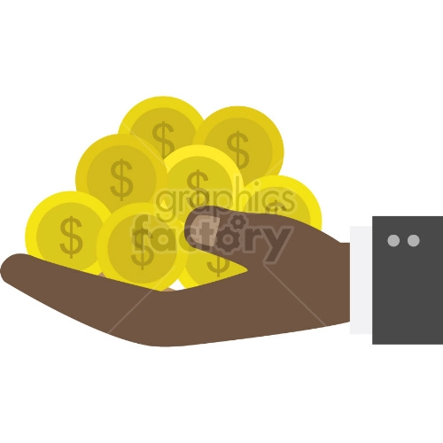 cartoon black hand holding gold coins vector clipart