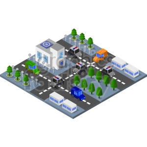 police station and roads isometric vector clipart