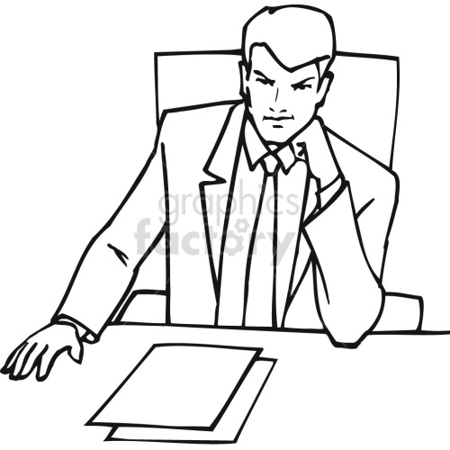 lawyer sitting at desk black white