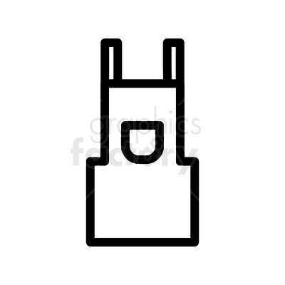 Minimalist clipart image of an apron with a front pocket in black and white.