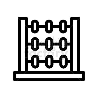 A black and white clipart image of an abacus with multiple beads arranged on horizontal rods, used for counting or arithmetic calculations.