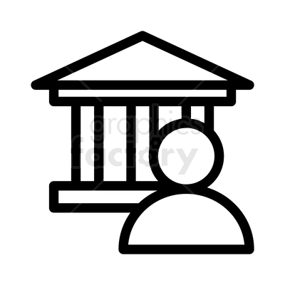 An outline clipart image showing a courthouse or government building with a person icon in front of it.