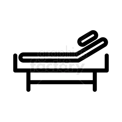 A black and white clipart image of an adjustable hospital bed icon, with a raised backrest and pillow.
