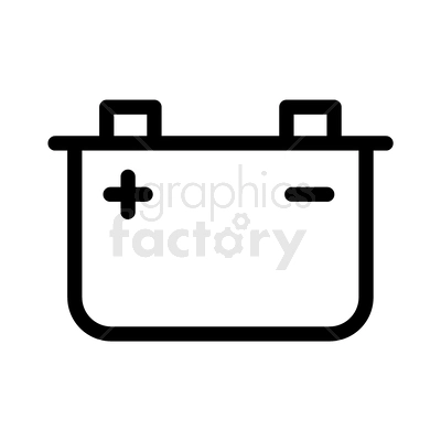 A simple black and white clipart of a car battery.