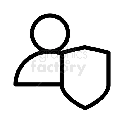 Clipart image of a person icon with a security shield symbol.