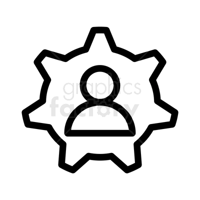 A simple black and white clipart image of a person inside a gear, symbolizing user settings or management.