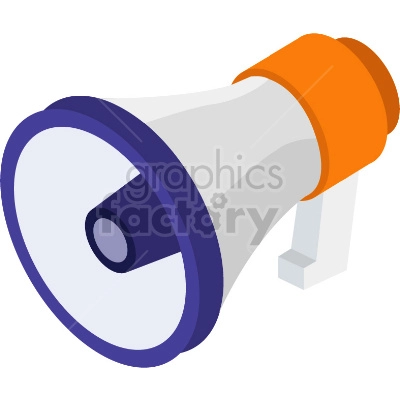 The clipart image shows a megaphone facing towards the left. A megaphone is a device used to amplify sound, typically used by people giving speeches or making announcements to large crowds.
