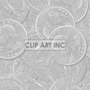 A clipart image featuring multiple silver quarters scattered and overlapping each other.