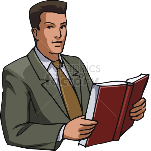 man reading from large book