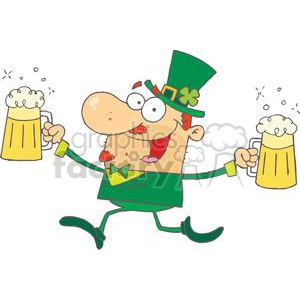 Happy Leprechaun Running With Two Pints of Beer