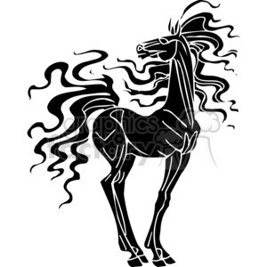 A stylized clipart image of a horse with flowing mane and tail.