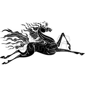 Artistic black and white clipart of a rearing horse with flowing mane