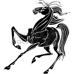 The clipart image depicts an abstract black and white illustration of a horse in a rearing pose. The design is minimalist with bold lines.