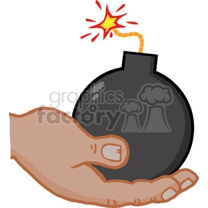 Clipart image of a hand holding a cartoon-style black bomb with a lit fuse.