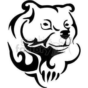 The clipart image features a bold, black-and-white outline of a stylized grizzly bear. The lines are smooth and flowing, with tribal or tattoo-like curls and swirls that create the form of the bear's face and upper torso. The design is simplified and abstract with a vinyl-ready appearance suitable for various artistic or decorative purposes, like tattoos, decals, or graphic design.