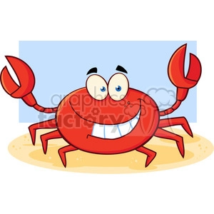 Cheerful Cartoon Crab Illustration on Sandy Beach