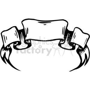 This clipart image features a black and white outline of a ribbon or banner. The banner is curved and has flowing ends, often used for adding custom text or decoration.