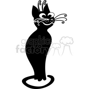 Stylized Black Cat with White Swirl Patterns