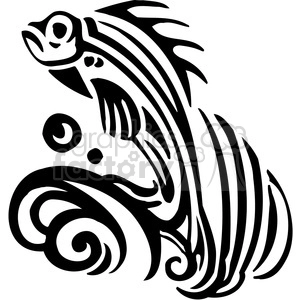 Tribal Fish Jumping Waves Tattoo Design Clipart