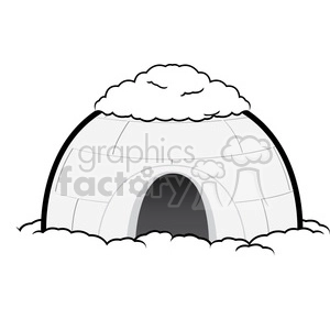 A clipart image of an igloo made from blocks of snow, with snow on the ground and on top of the igloo.