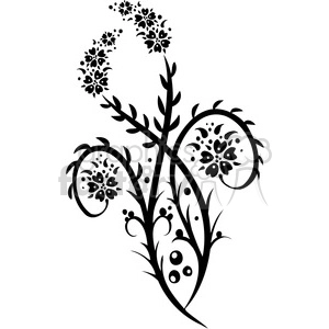 A black floral design clipart featuring decorative flowers and swirls, ideal for design and decoration purposes.