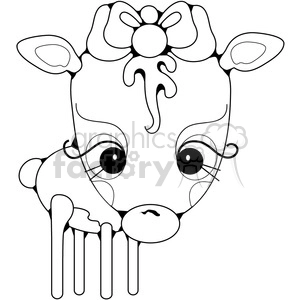 A cute, cartoon-style clipart image of a baby deer with a large bow on its head. The deer has big, expressive eyes and long eyelashes, giving it a charming and adorable appearance. The image is in black and white, making it suitable for coloring.