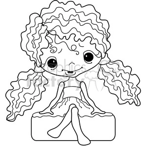 A cute clipart image of a girl with curly hair sitting on a cushion.