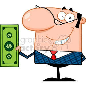 Royalty Free Smiling Business Manager Holding A Dollar Bill