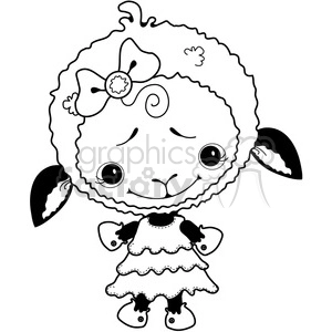A cute clipart image of an adorable lamb character wearing a dress and a bow on its head.