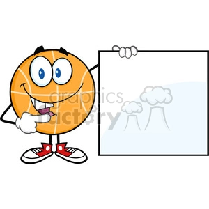 Royalty Free RF Clipart Illustration Happy Basketball Cartoon Character Showing A Blank Sign