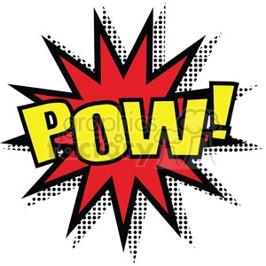 A comic book style clipart image featuring the word 'POW!' in bold yellow letters against a red explosion shape with black dotted accents.
