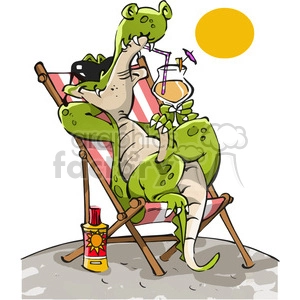 crocodile relaxing in a chair drinking a drink