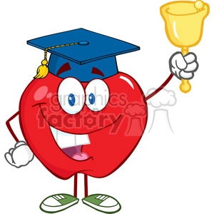 5790 Royalty Free Clip Art Smiling Apple Character Ringing A Bell For Back To School