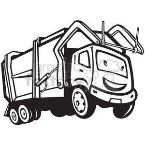 black and white rubbish truck cartoon front