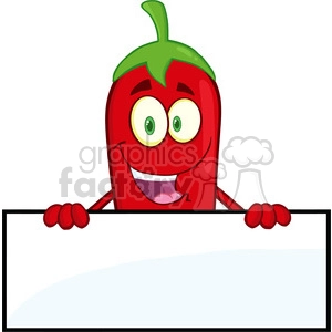 6781 Royalty Free Clip Art Smiling Red Chili Pepper Cartoon Mascot Character Over Blank Sign