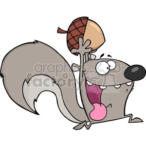 6736 Royalty Free Clip Art Crazy Gray Squirrel Cartoon Mascot Character Running With Acorn