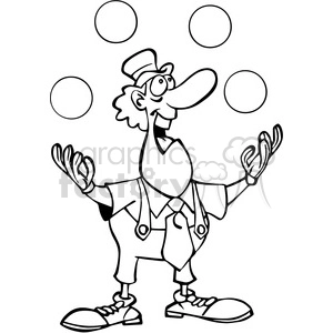 cartoon clown juggling balls in black and white