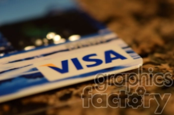 The photo shows a front view of a Visa credit card. The card has the word 