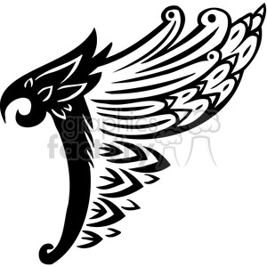 This clipart image features a black and white tribal-style illustration of an eagle or bird of prey. The design showcases a stylized profile of the bird's head and intricately detailed wings, with bold lines and patterns.