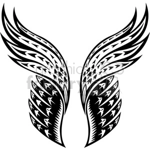 Black and white tribal wing design clipart featuring intricately detailed symmetrical wings with geometric patterns.